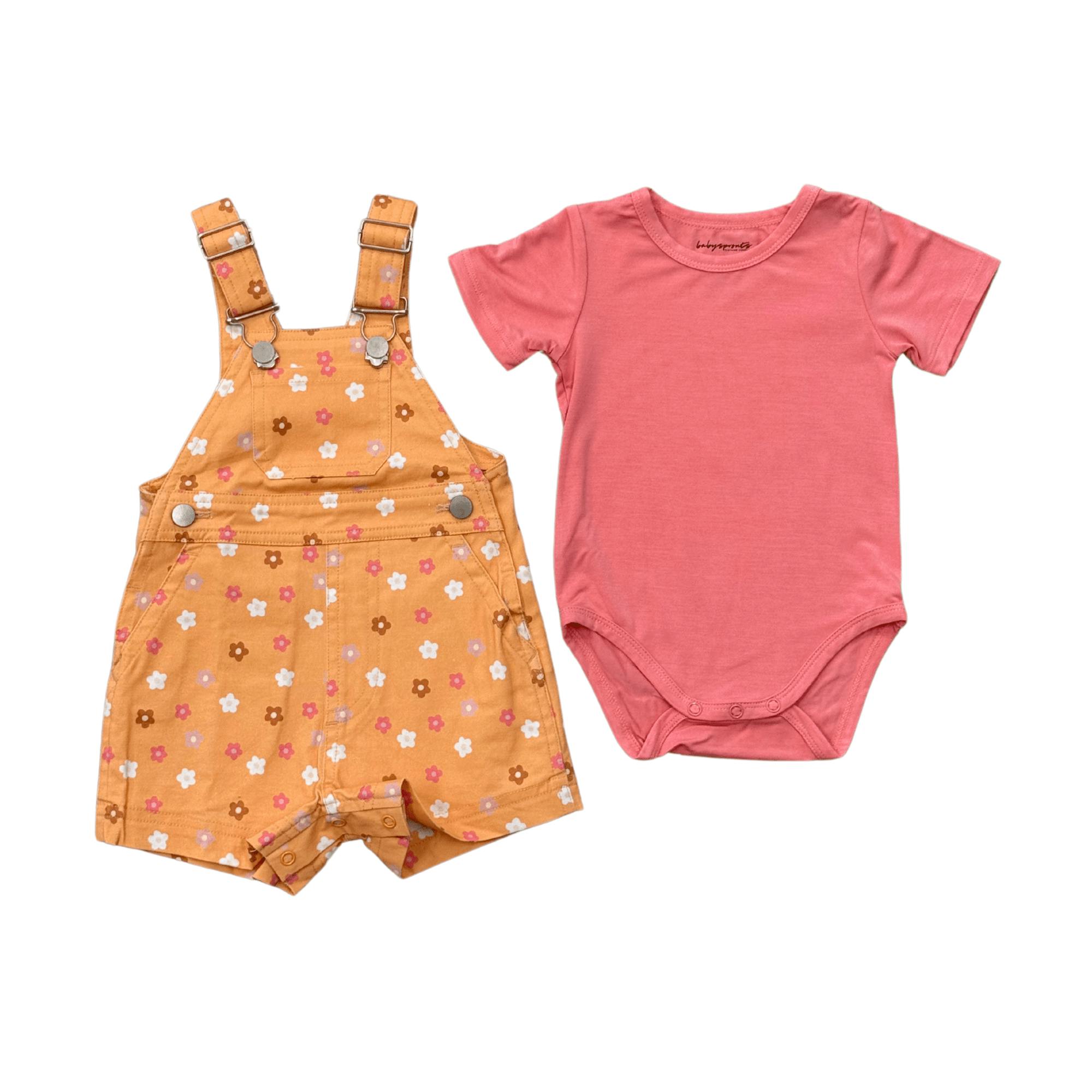 Cotton Overalls Set in Desert Mist Blooms