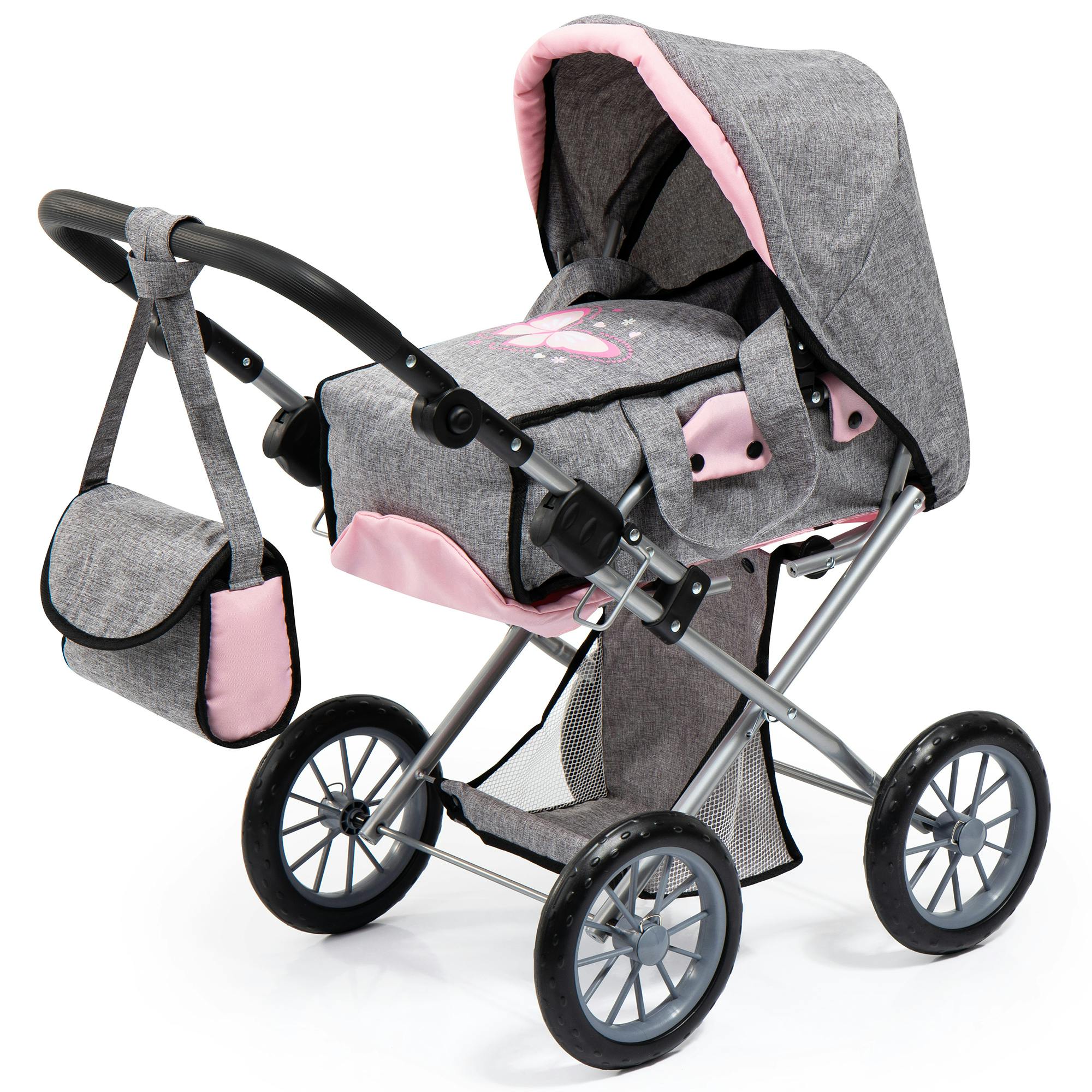 Bayer Design Dolls: Pram City Star - Grey, Pink, Butterfly