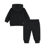 Black Textured Hooded Tracksuit Set