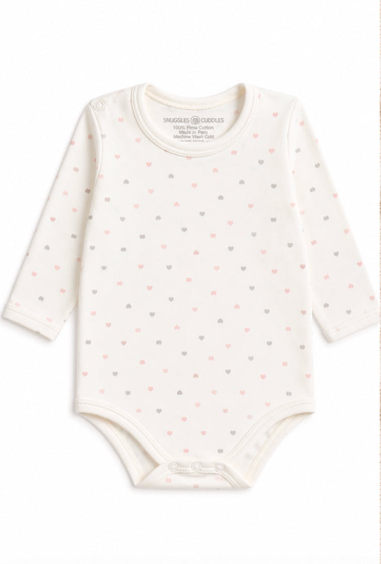 Hearts Print Long Sleeve Bodysuit | 100% Peruvian Pima Cotton