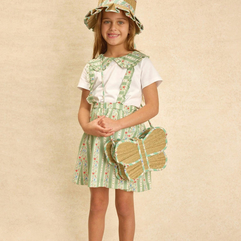 Lorna Murray x La Coqueta Sage Floral Stripe Flutterby Grass Bag