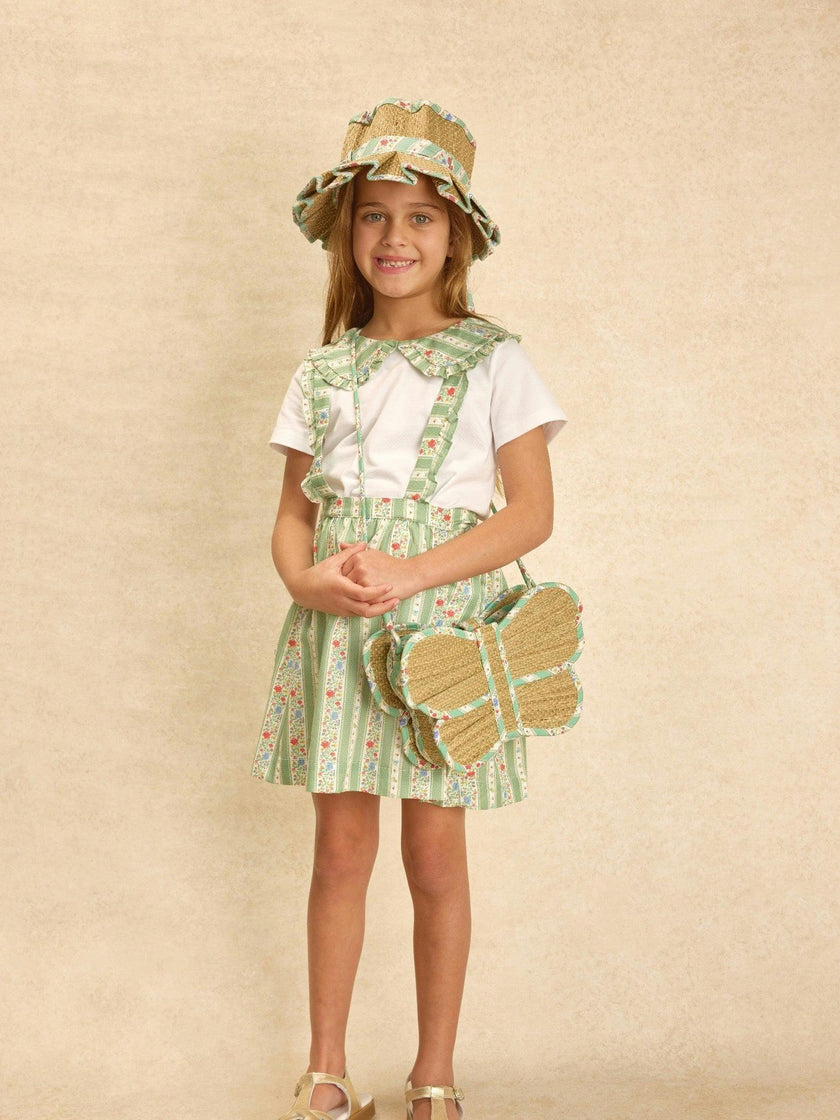 Lorna Murray x La Coqueta Sage Floral Stripe Flutterby Grass Bag