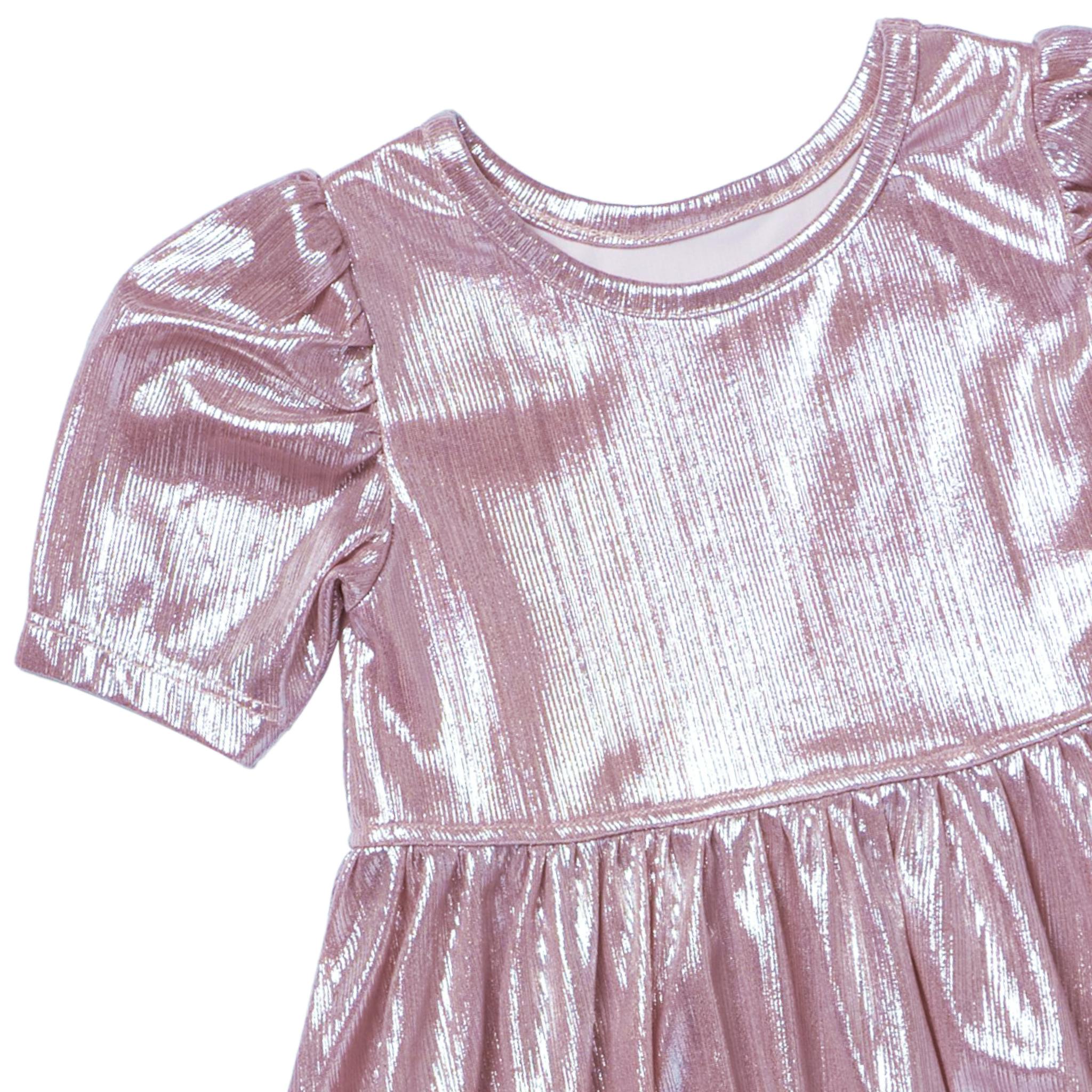Girls Lame Laurie Dress - Glitter Pink