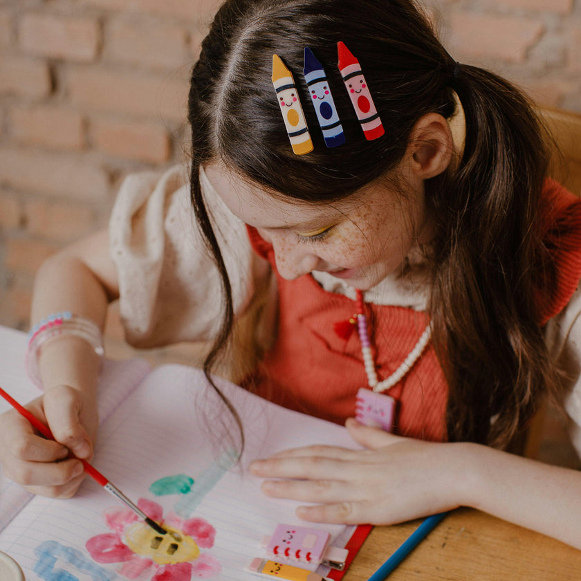 Happy Crayons Navy Red Yellow Hair Clips