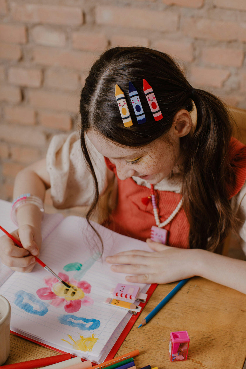 Happy Crayons Navy Red Yellow Hair Clips