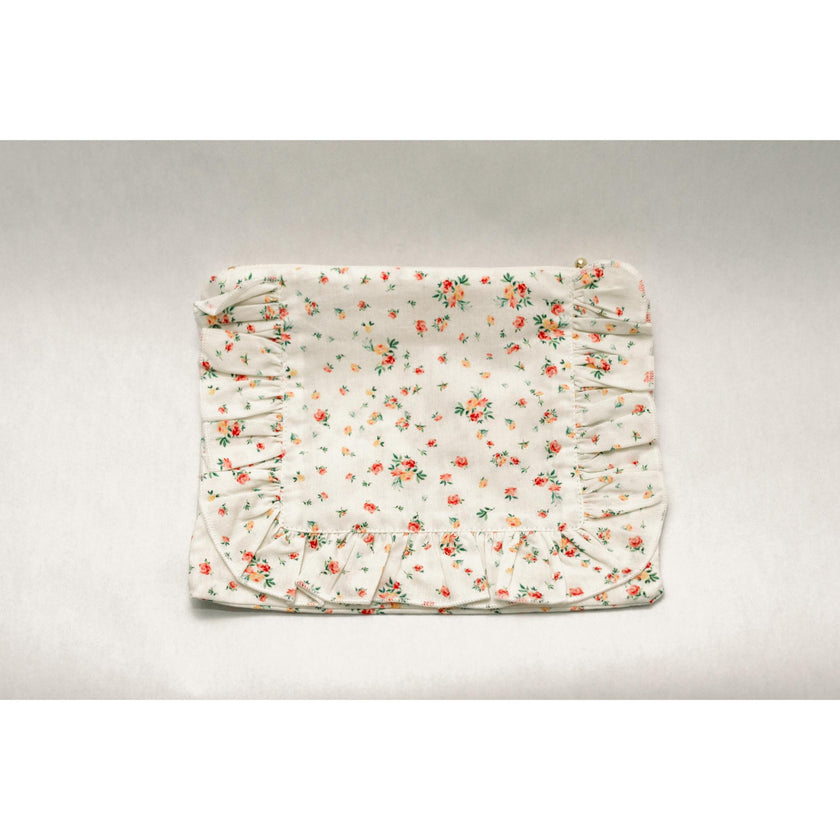 Clementine Bloom Timeless Floral Ruffle Zipper Pouch