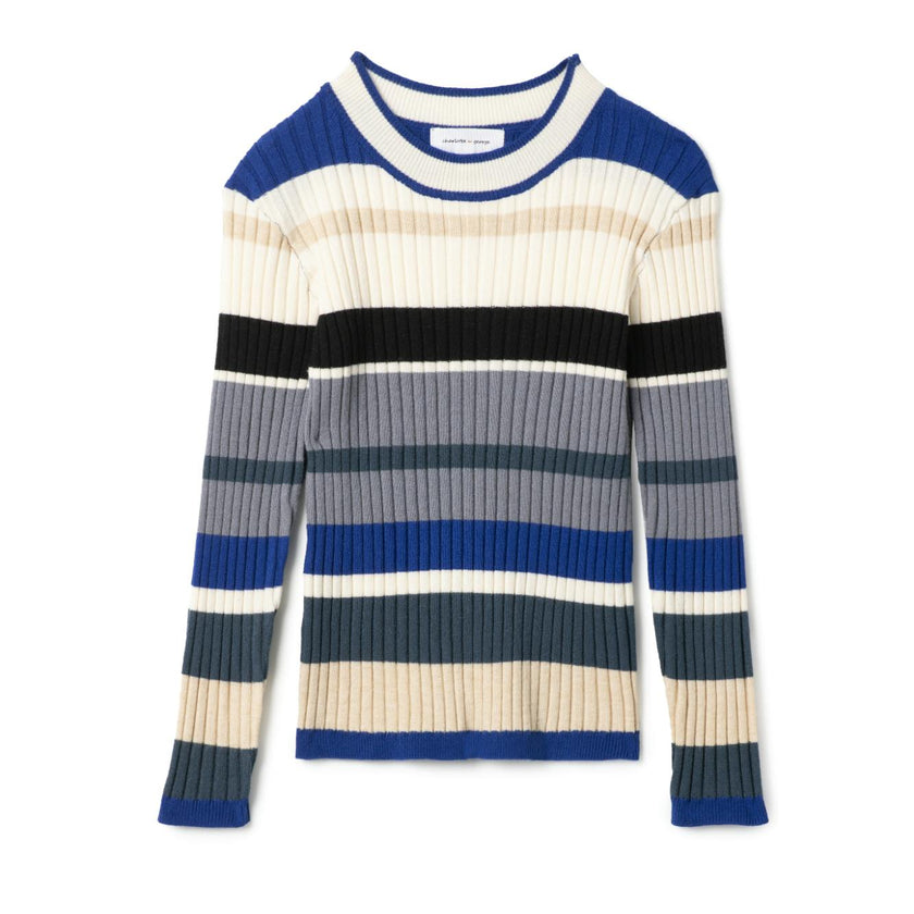 Knit Rib Stripped Top Denim/Almond