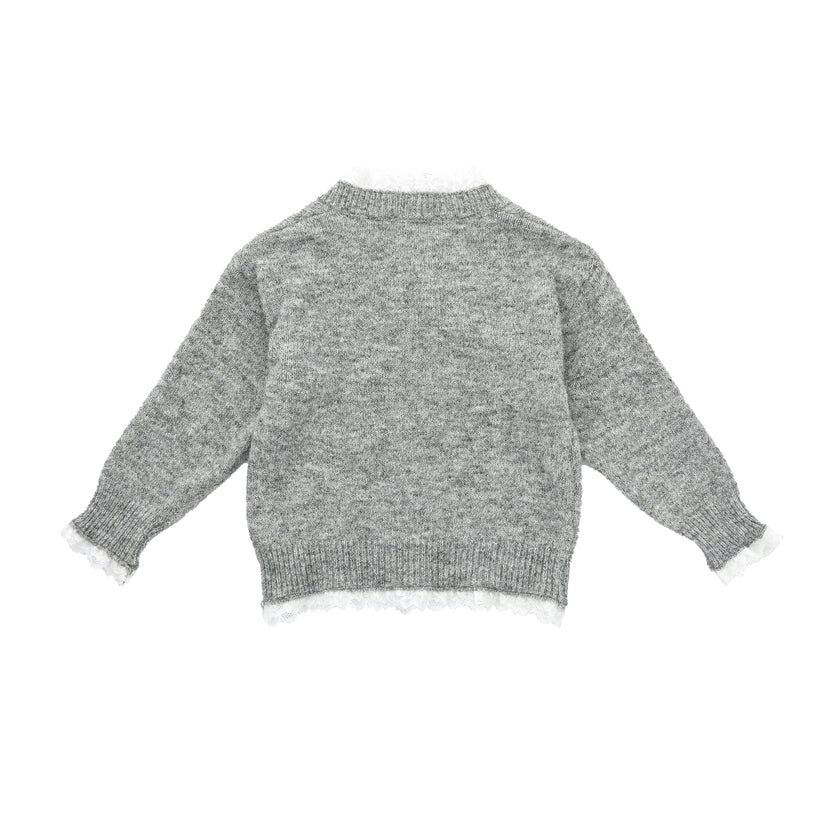 Gray Lace-Bow Top with Tiered Skirt
