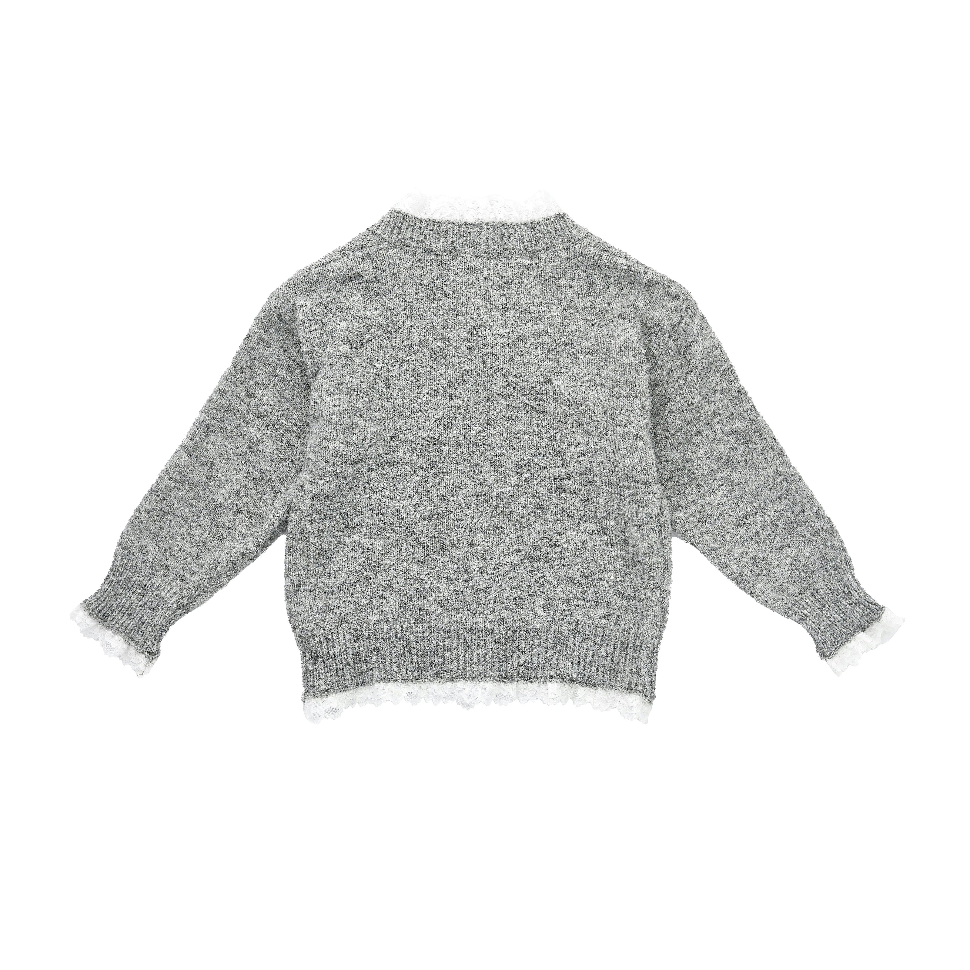 Gray Lace-Bow Top with Tiered Skirt
