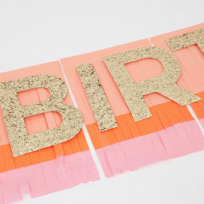 Pink Happy Birthday Fringe Garland Set