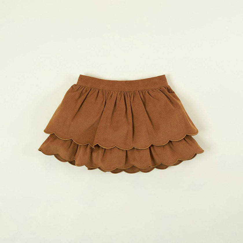 Camel Cotton Corduroy Scalloped Skirt