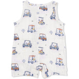 Zooming Golf Carts - Sleeveless Shortie Romper with Bucket Hat