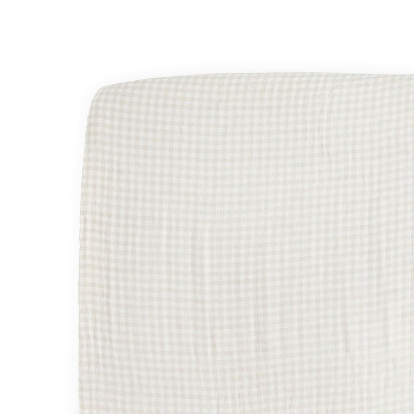 Cotton Muslin Crib Sheet - Tan Gingham