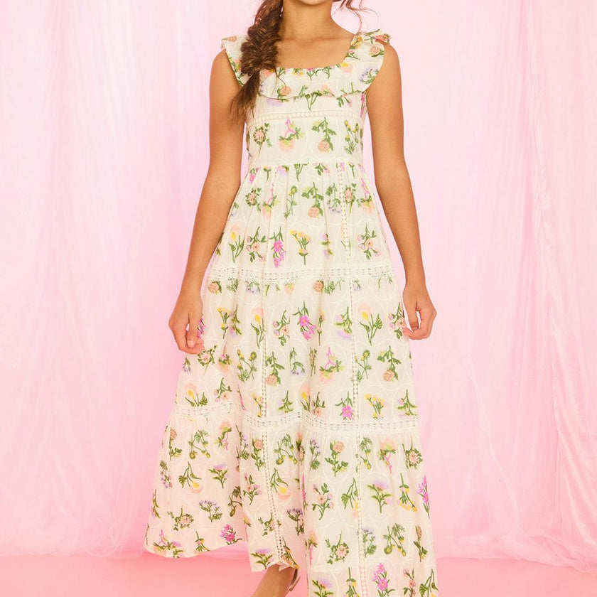 Emely Frill Embroidered Maxi Dress