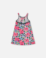 Swim Beach Dress Blue Floral And Leopard Print