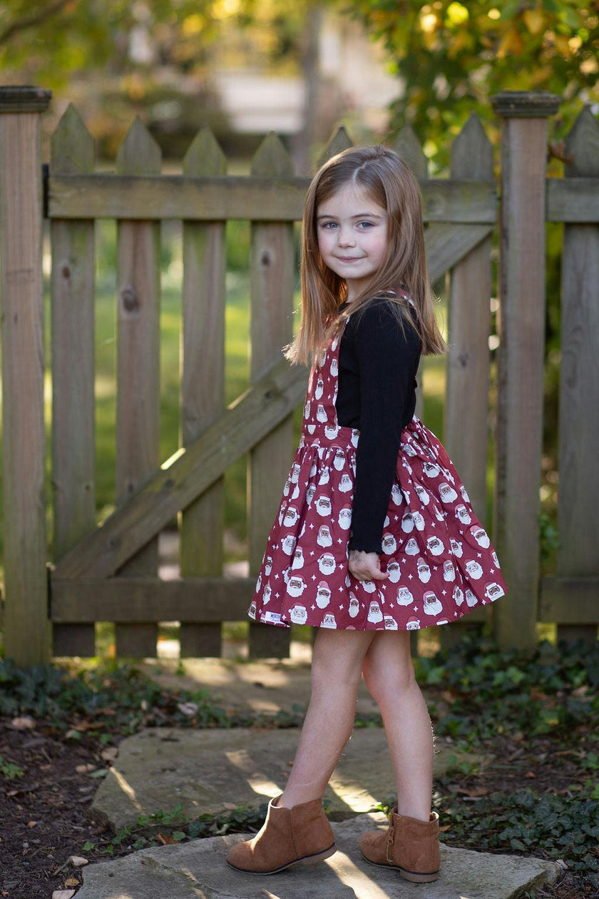 Holiday Pinafore Dress in Christmas Santas