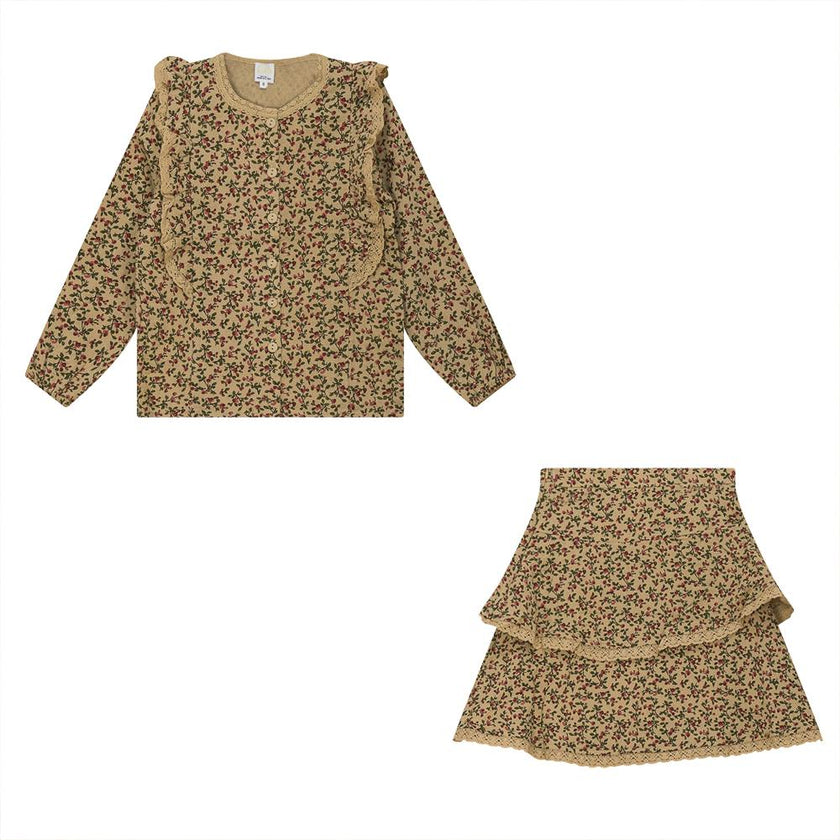 Cotton Woven Smocked Lace Trimmed Top and Skirt Two Piece Set