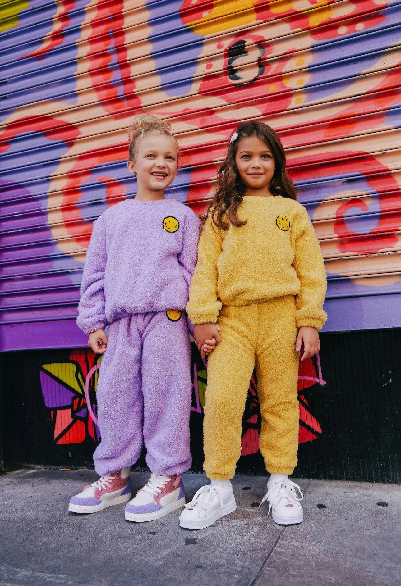 Bright Smiley Fuzzy Sweatshirt And Pant Set