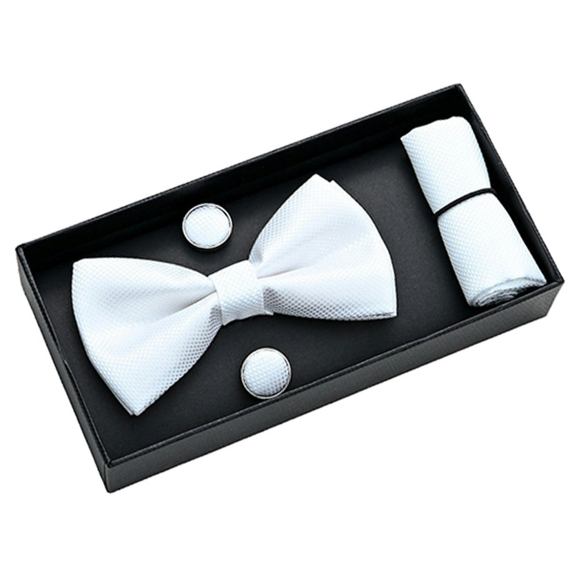 White Crosshatched Bowtie Set