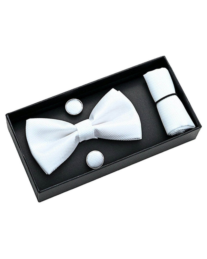 White Crosshatched Bowtie Set