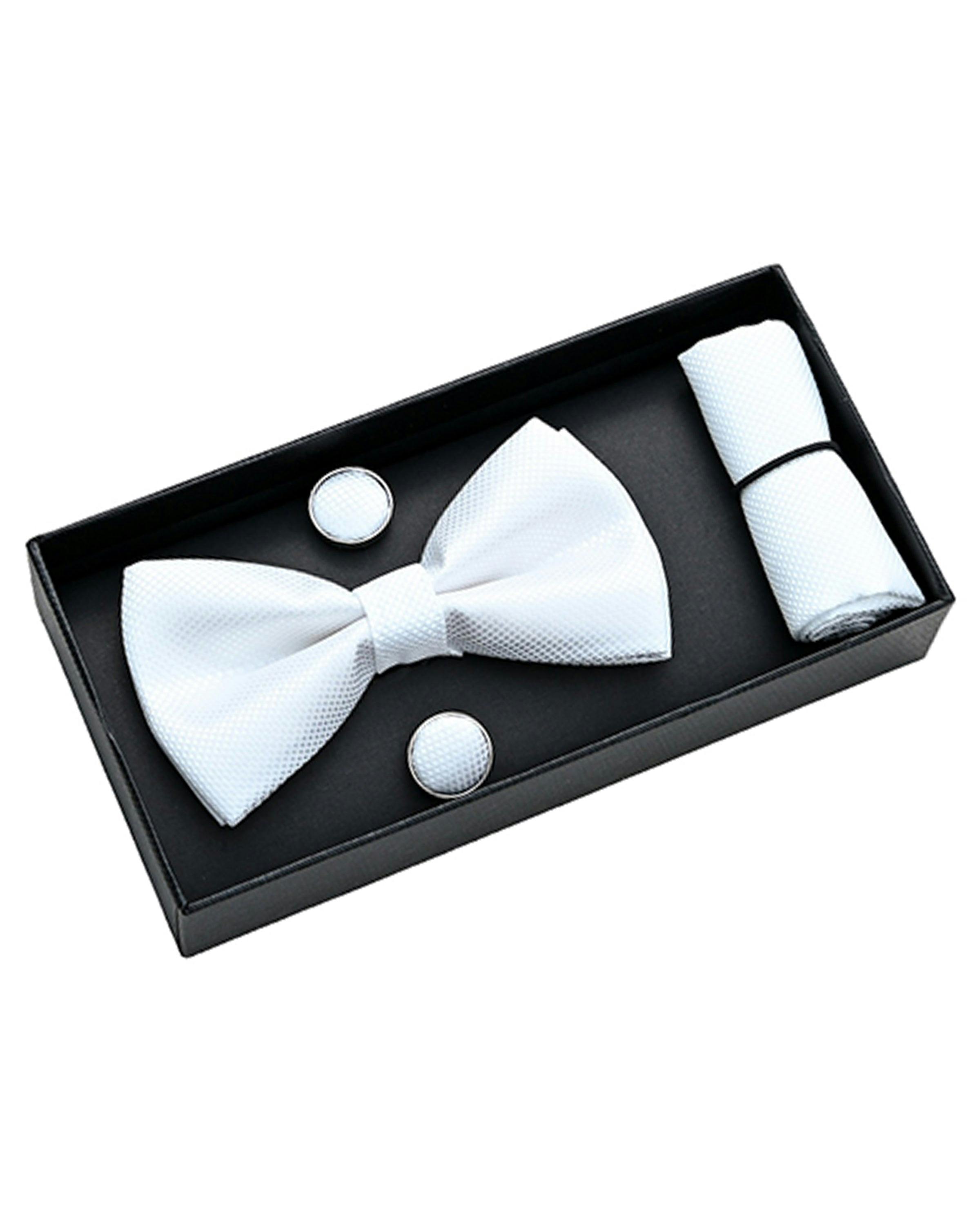 White Crosshatched Bowtie Set