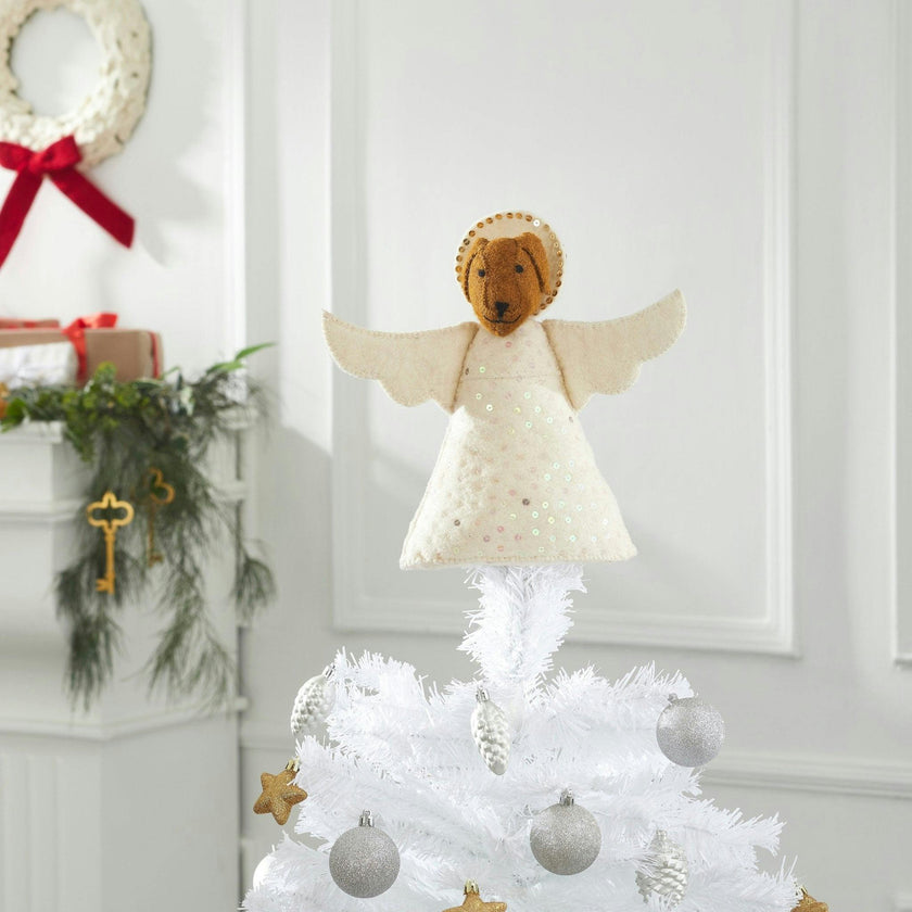 Brown Dog Angel Handmade Felt Christmas Tree Topper