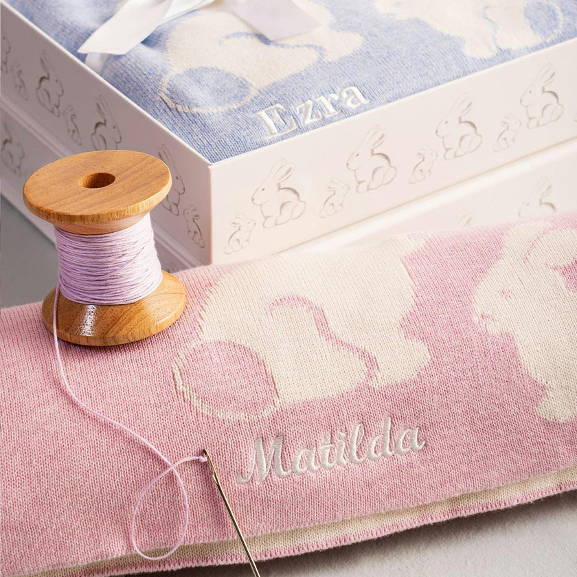 Knitted Bunny Blanket in Pale Pink