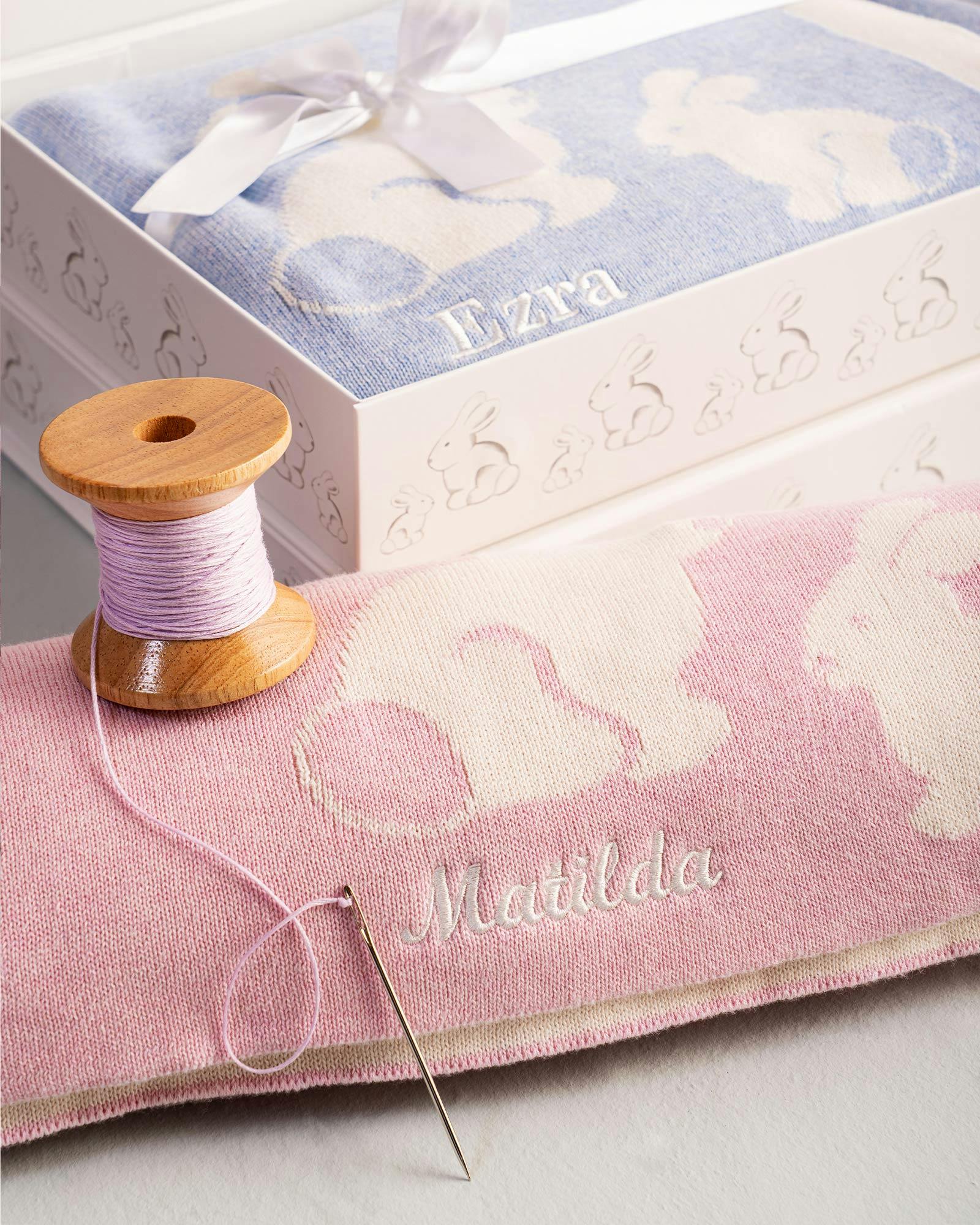 Knitted Bunny Blanket in Pale Pink