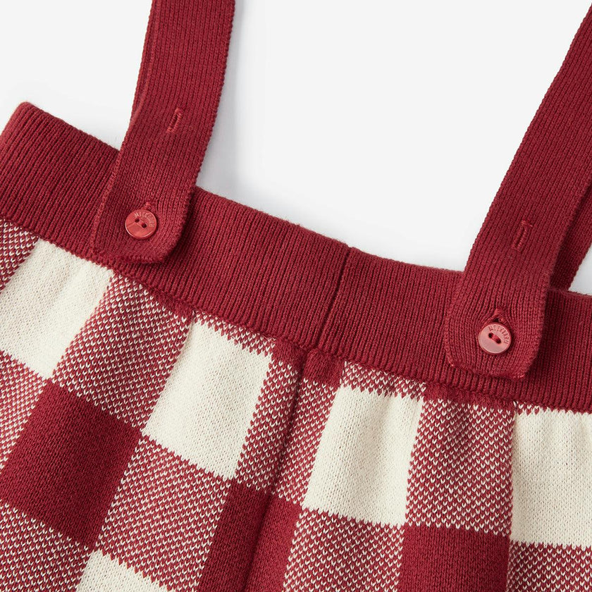 Red Gingham Knit Suspender Pants