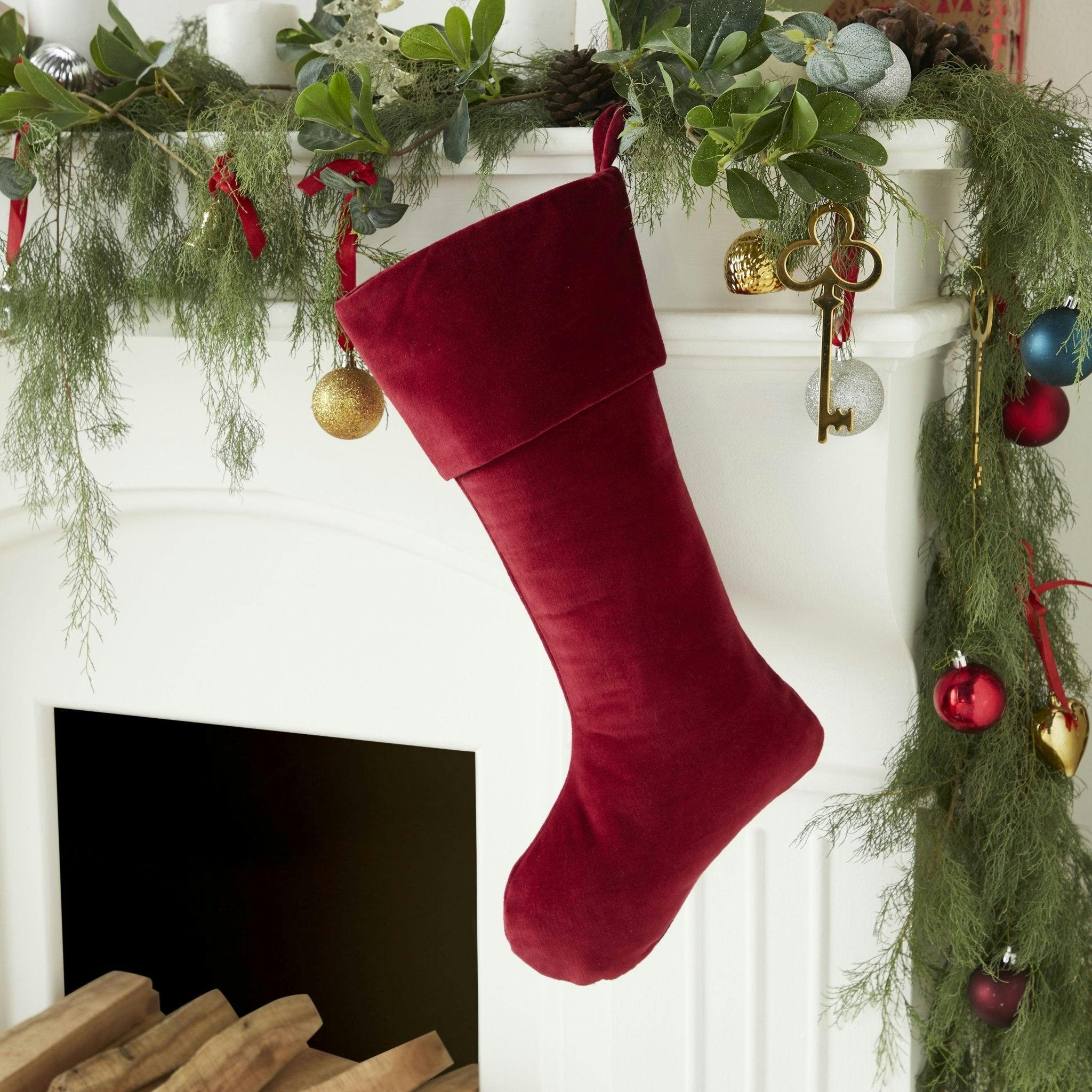 Classic Garnet Red Velvet Handmade Christmas Stocking- 20