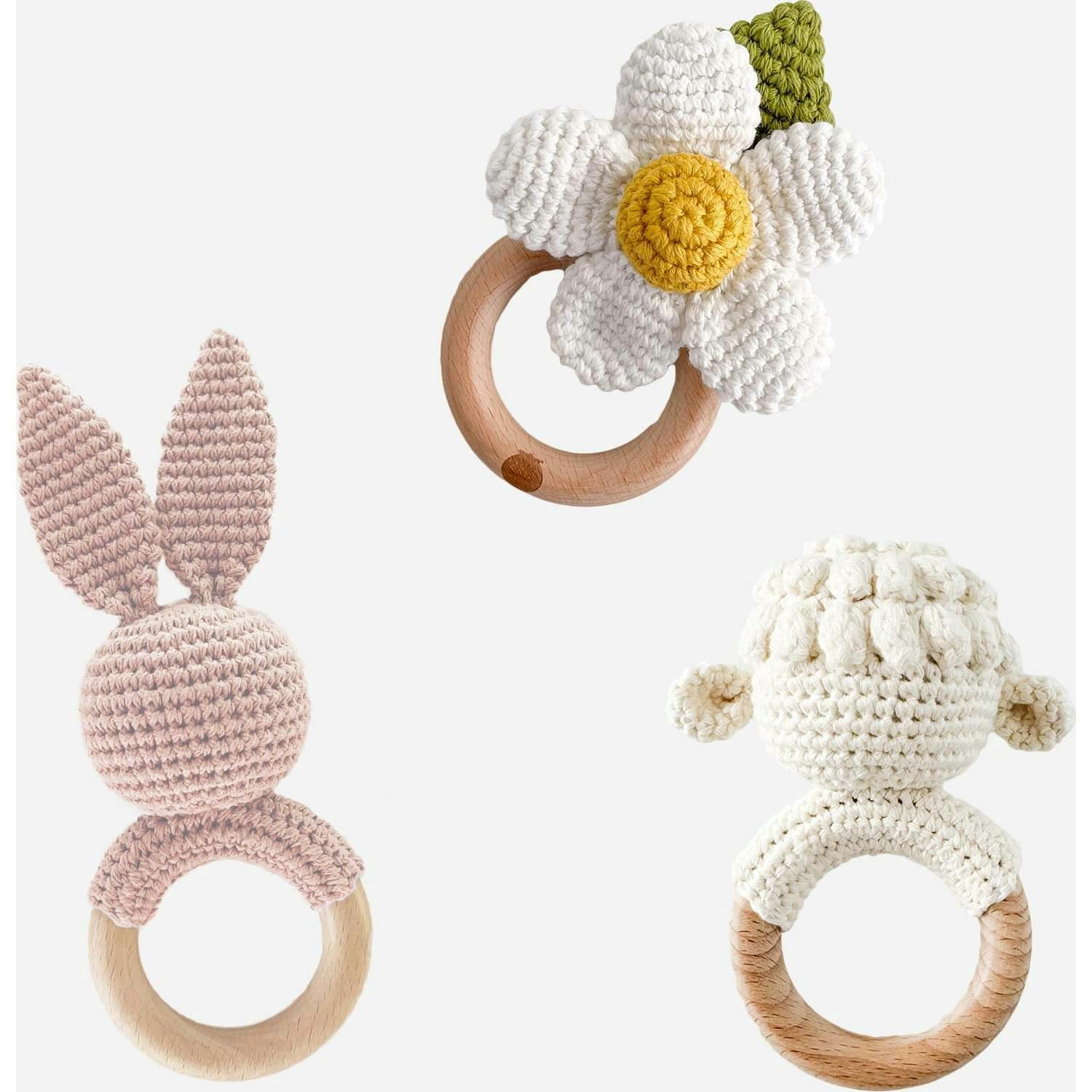 Teether Set - Lamb White Flower and Blush Bunny