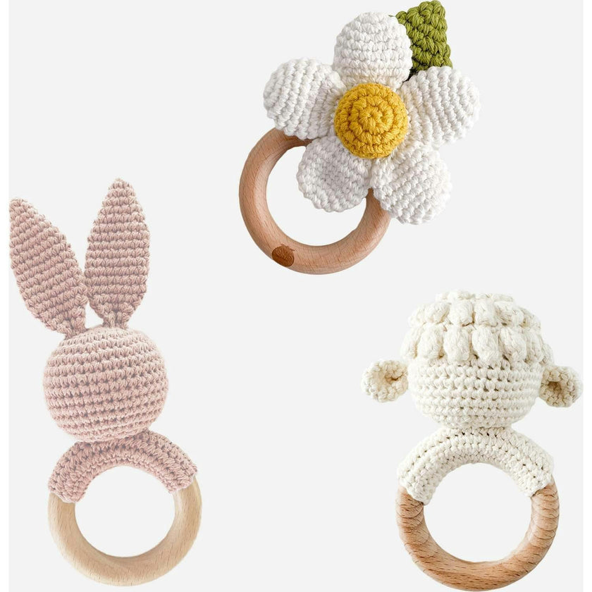 Teether Set - Lamb White Flower and Blush Bunny