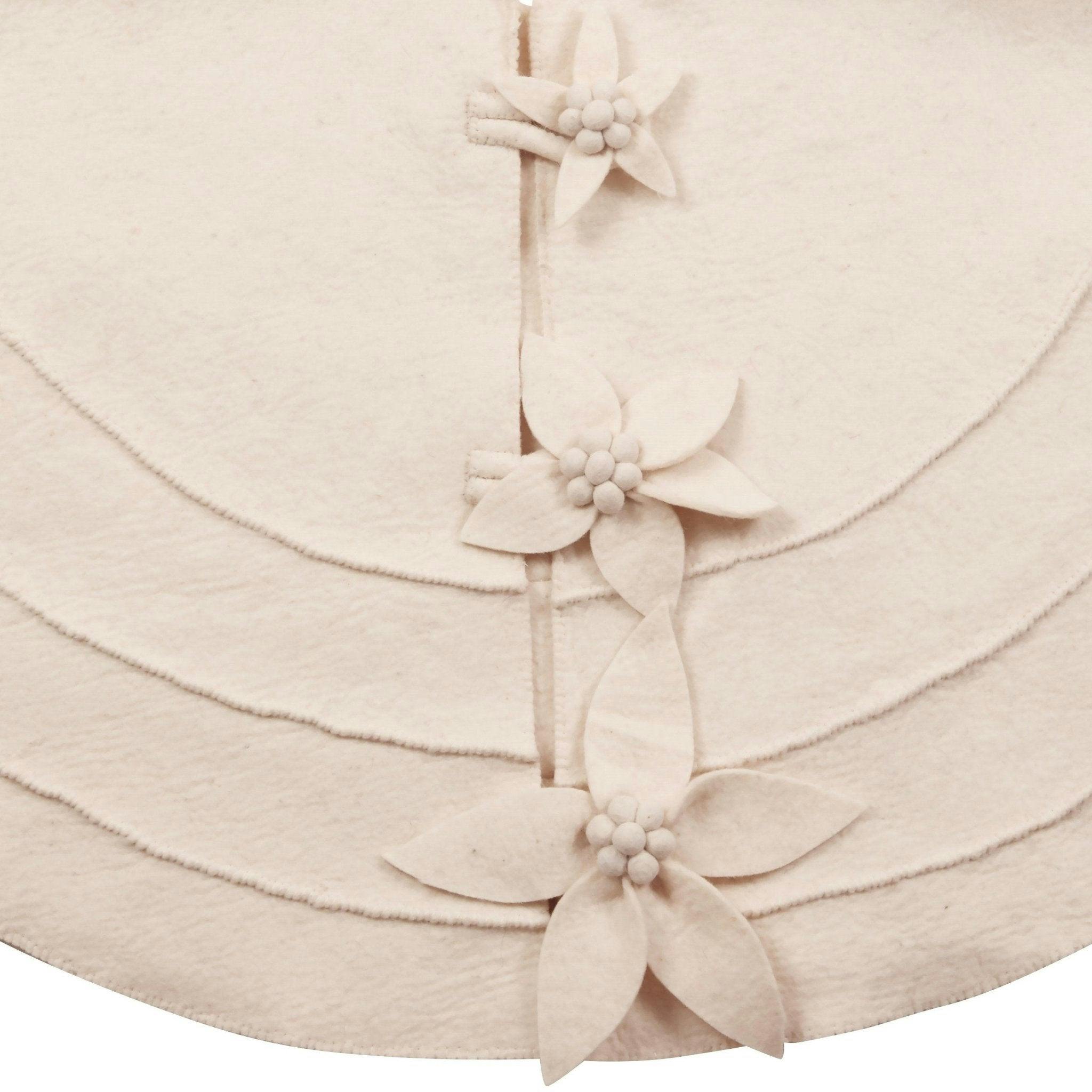 Poinsettia Buttons Cream Hand Felted Wool XL Christmas Tree Skirt 72