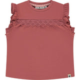 Ruffled Sleeve Eyelet Accent Top