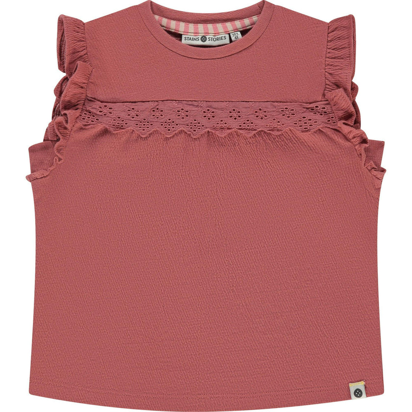 Ruffled Sleeve Eyelet Accent Top