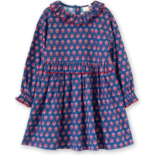 Girls All-Over Print Ruffle Collar Long Sleeve Dress