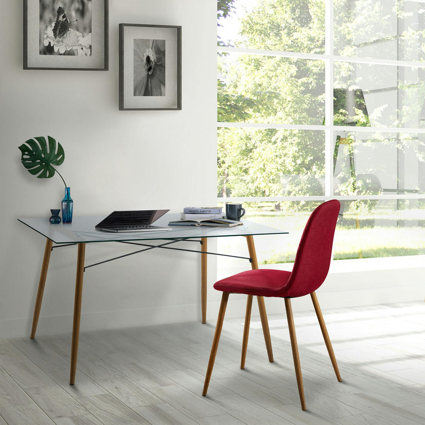 Minimalist Glass Top Dining Table with Wood Base