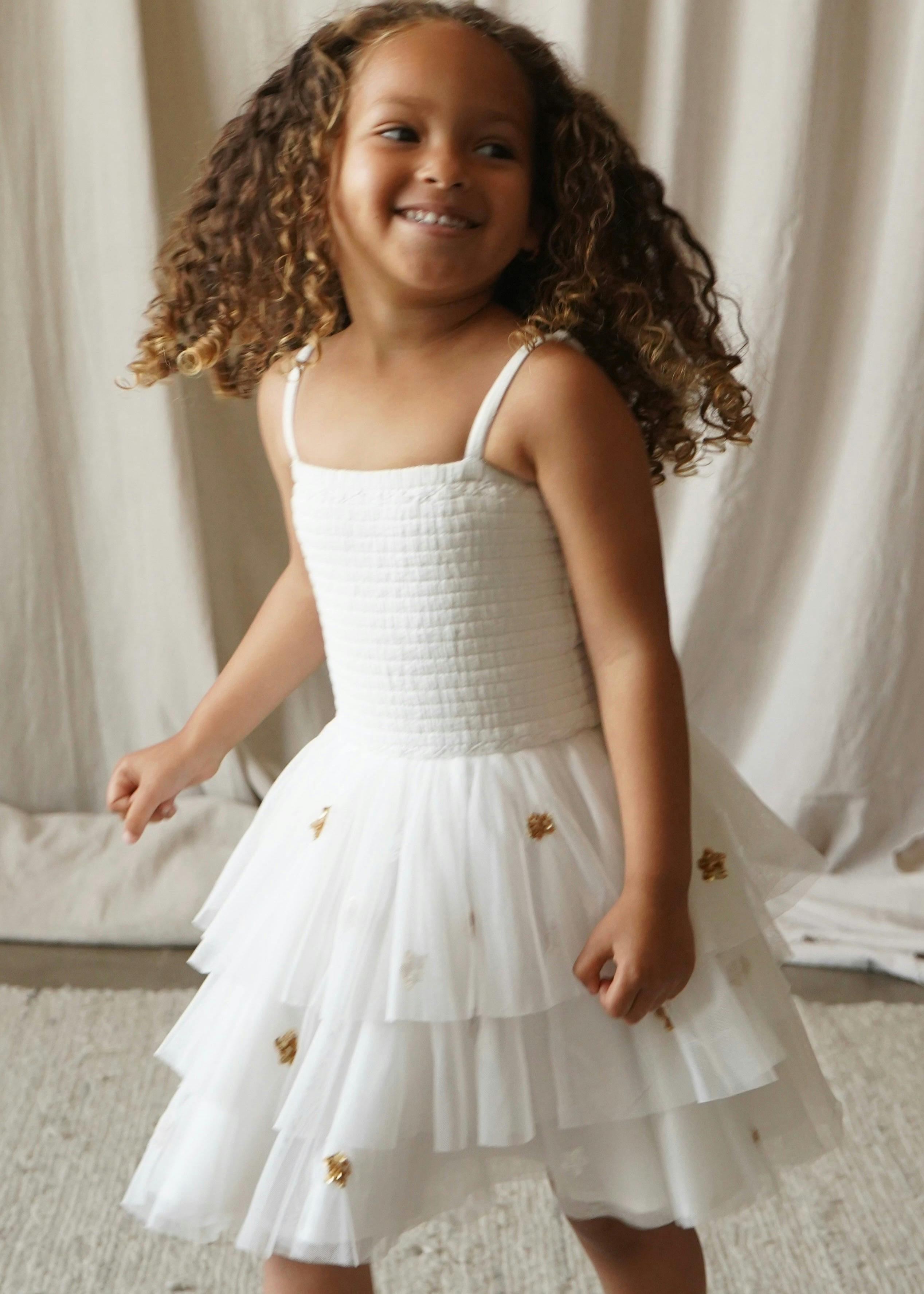 Cilia | Cotton Embellished Star Tutu Dress | Cream
