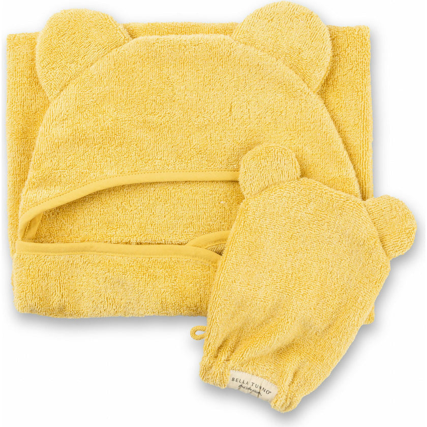 Hooded Towel + Wash Mitt Set Sunshine