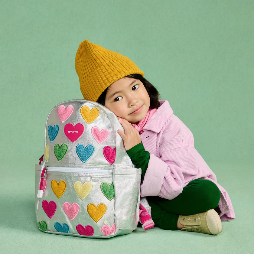 Kane Mini Backpack, Metallic Happy Fuzzy Hearts