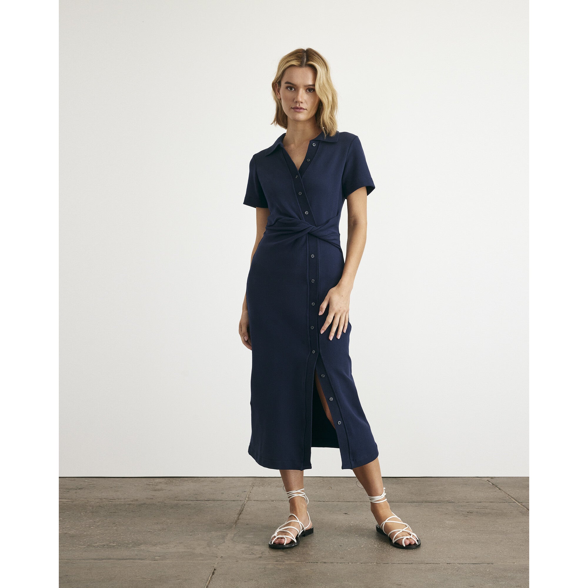Short Sleeve Ellicot Dress, Navy
