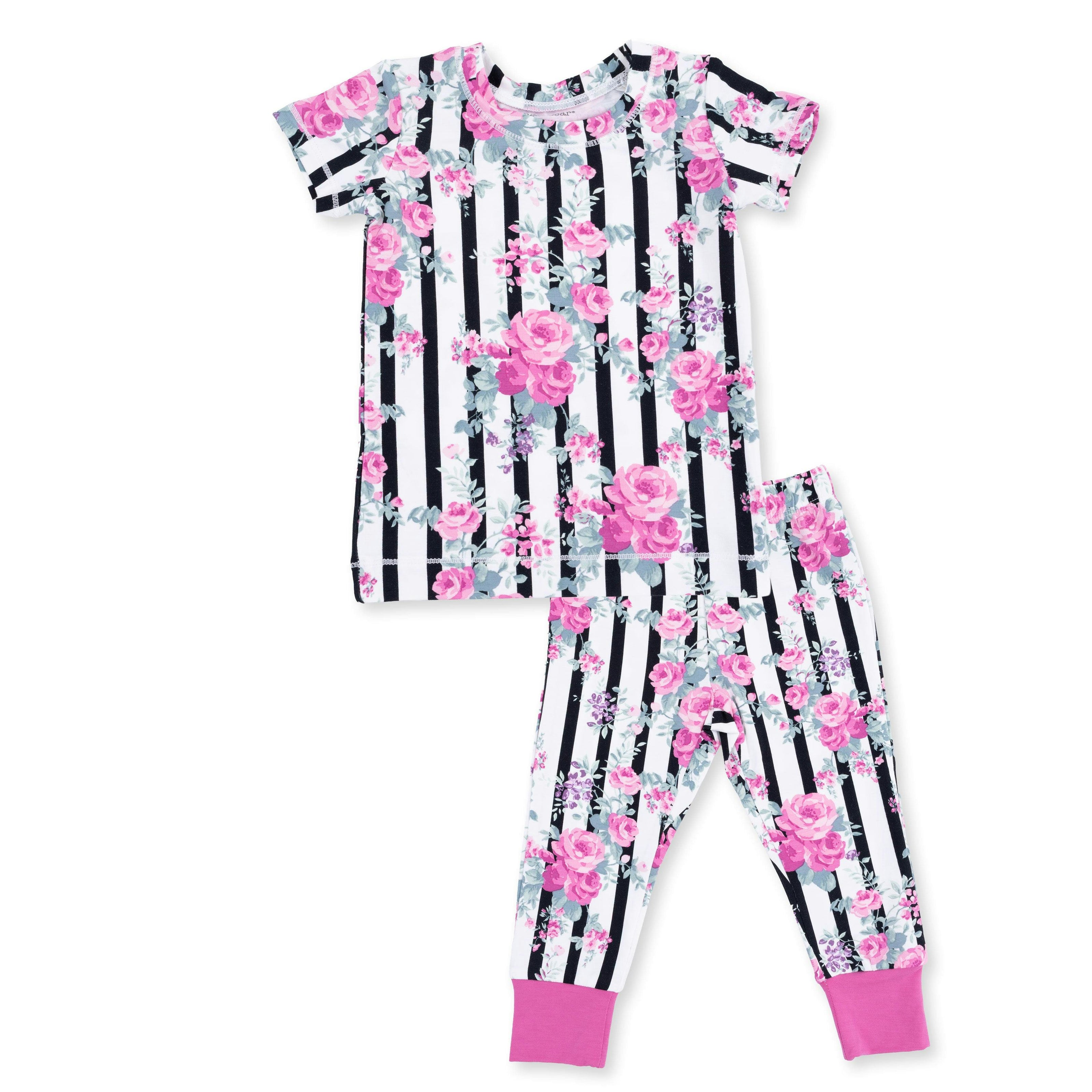 Cabbage Rose Stripe - Short Sleeve Loungewear Set