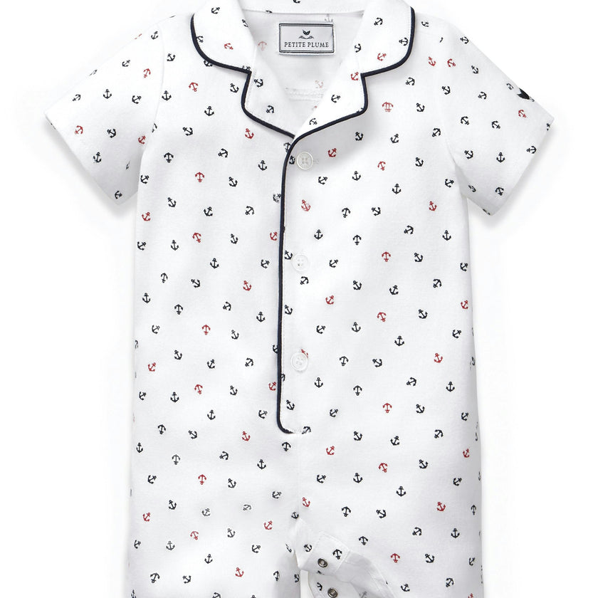 Baby's Twill Summer Romper in Anchors Away White