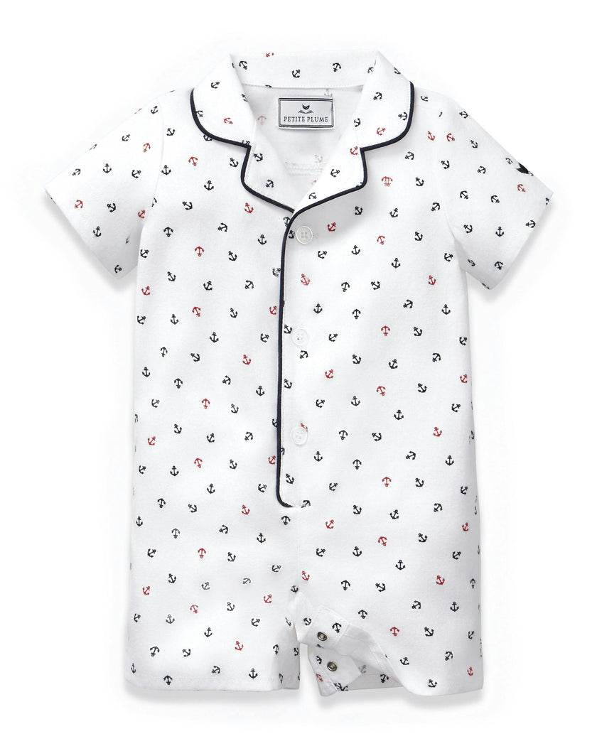 Baby's Twill Summer Romper in Anchors Away White