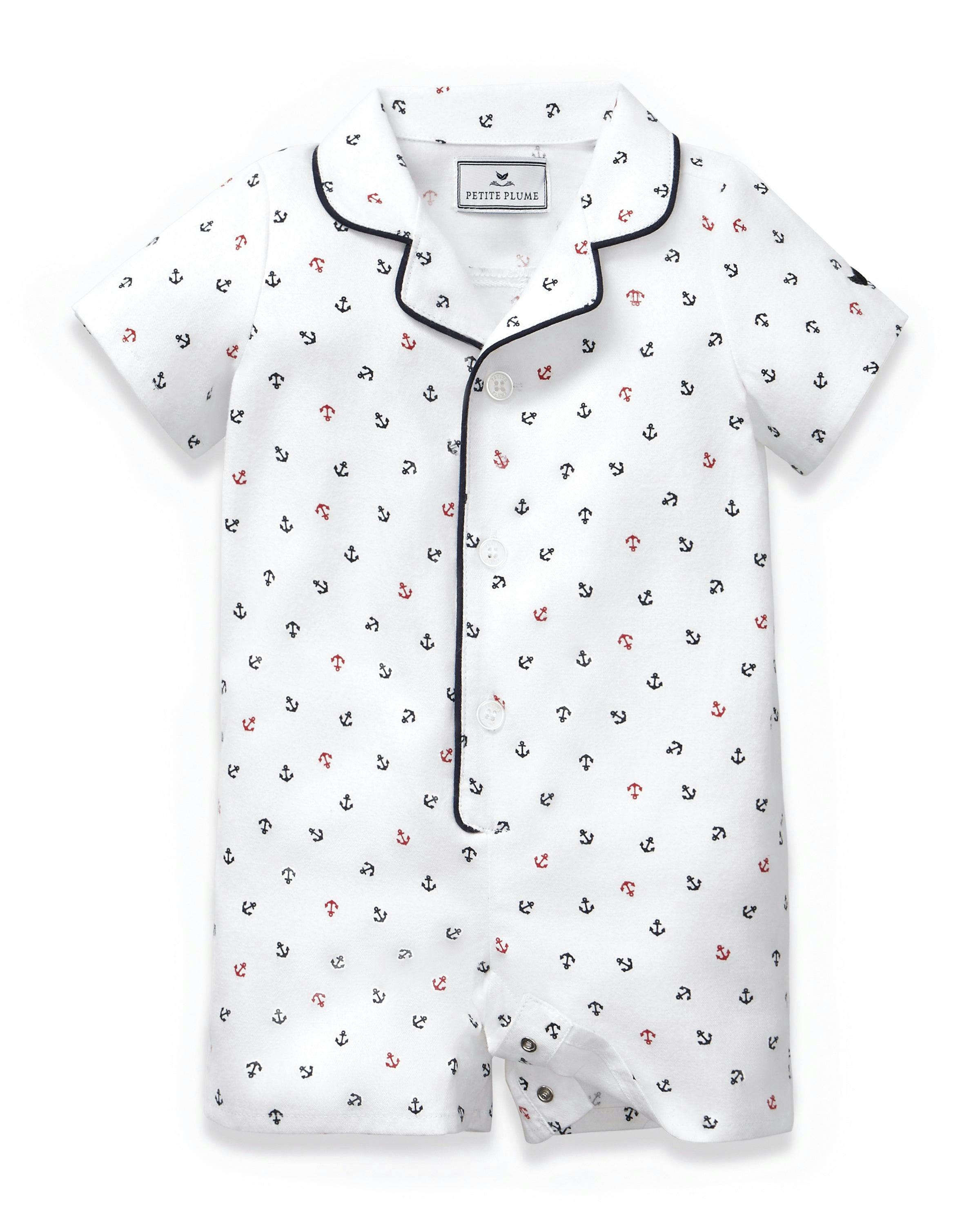 Baby's Twill Summer Romper in Anchors Away White