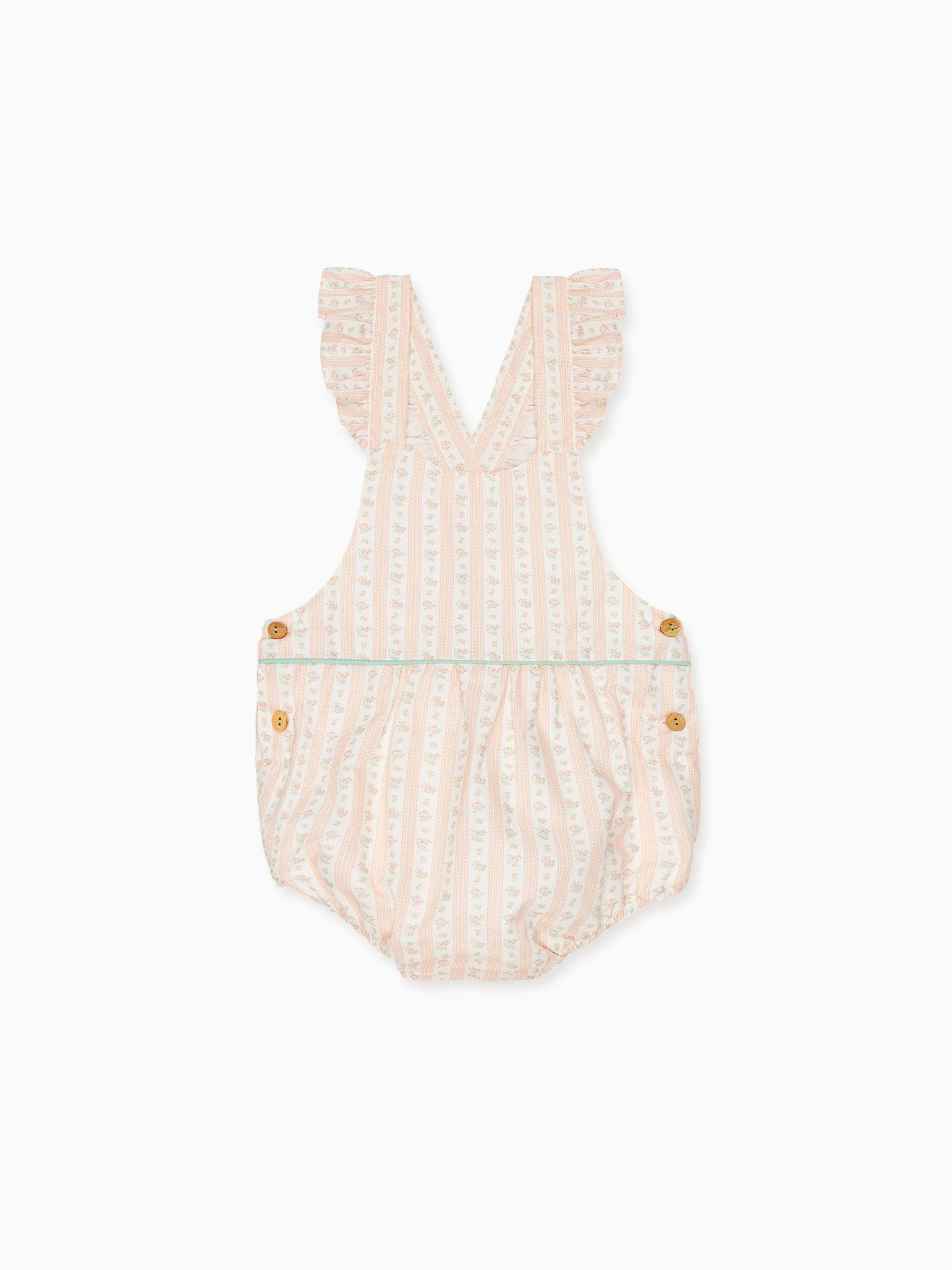 Pink Floral Stripe Ronita Baby Girl Romper Dungarees