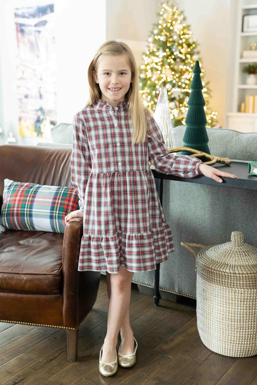 Plaid Shirt Dress with Ruffles