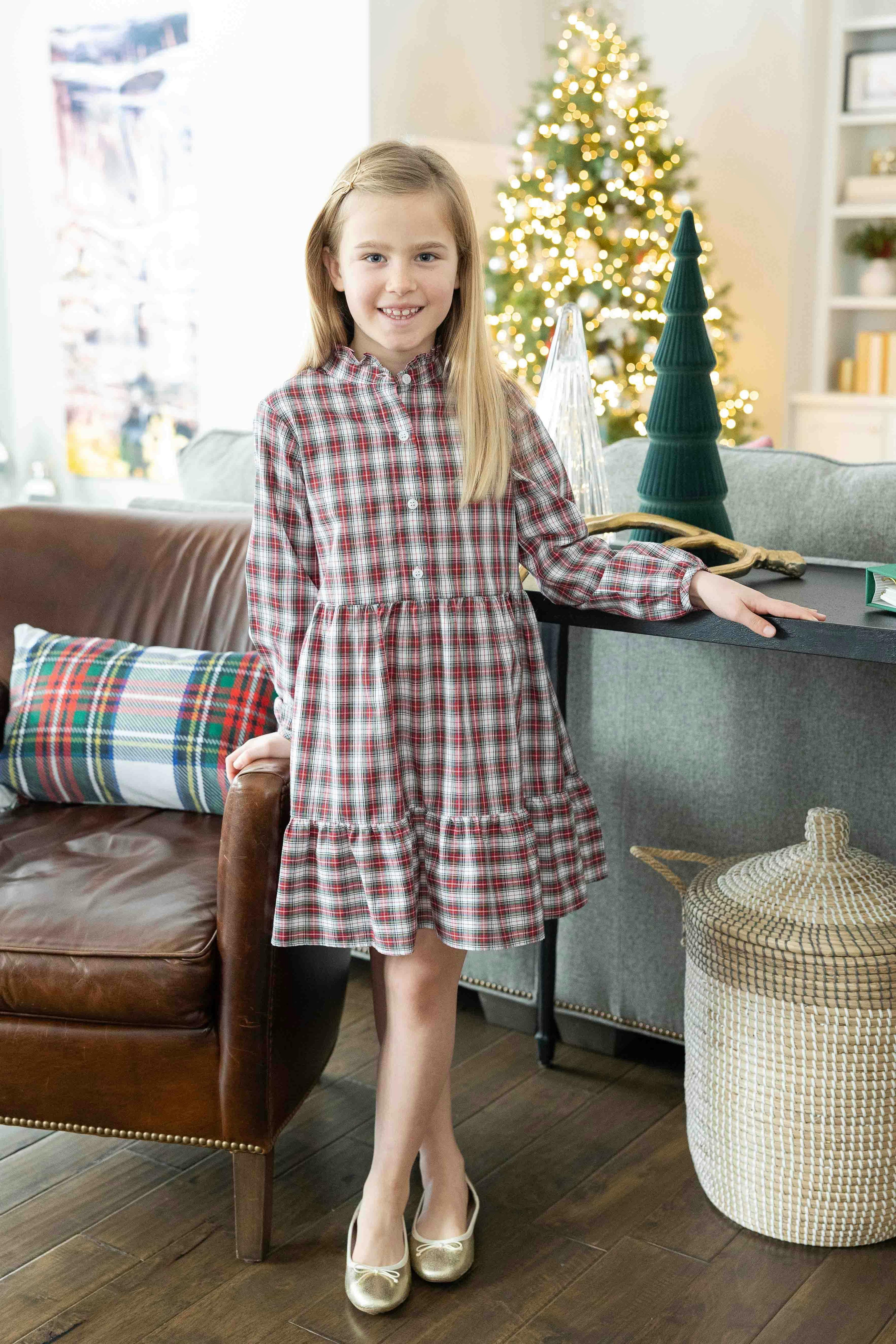 Plaid Shirt Dress with Ruffles