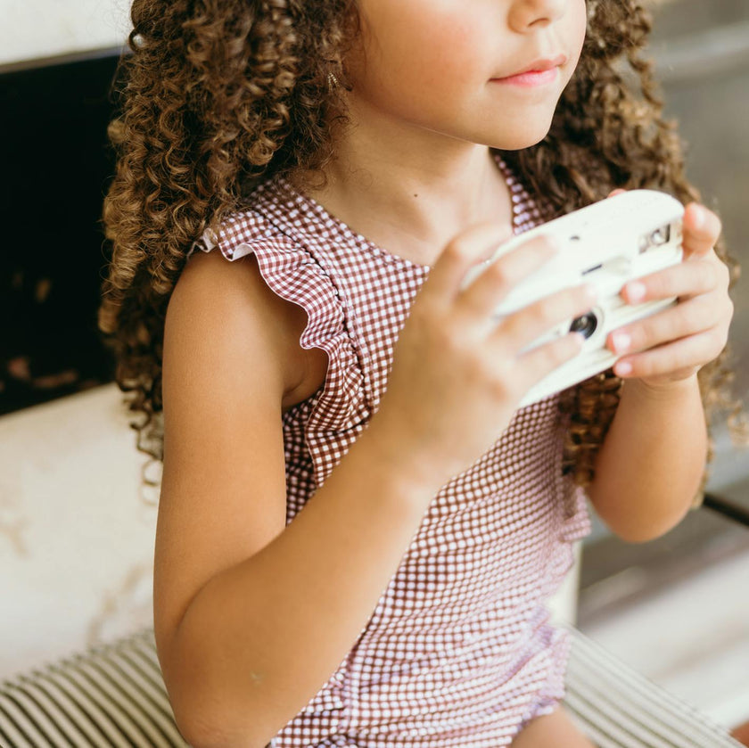 girls cocoa gingham ruffle one piece
