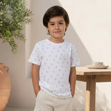 Cederique Boy T-shirt Short Sleeve, White Blue Boat